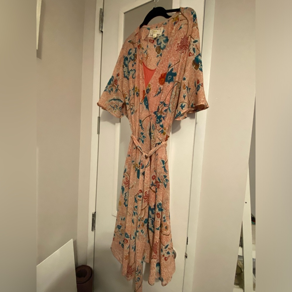 Pink floral Anthropologie wrap dress